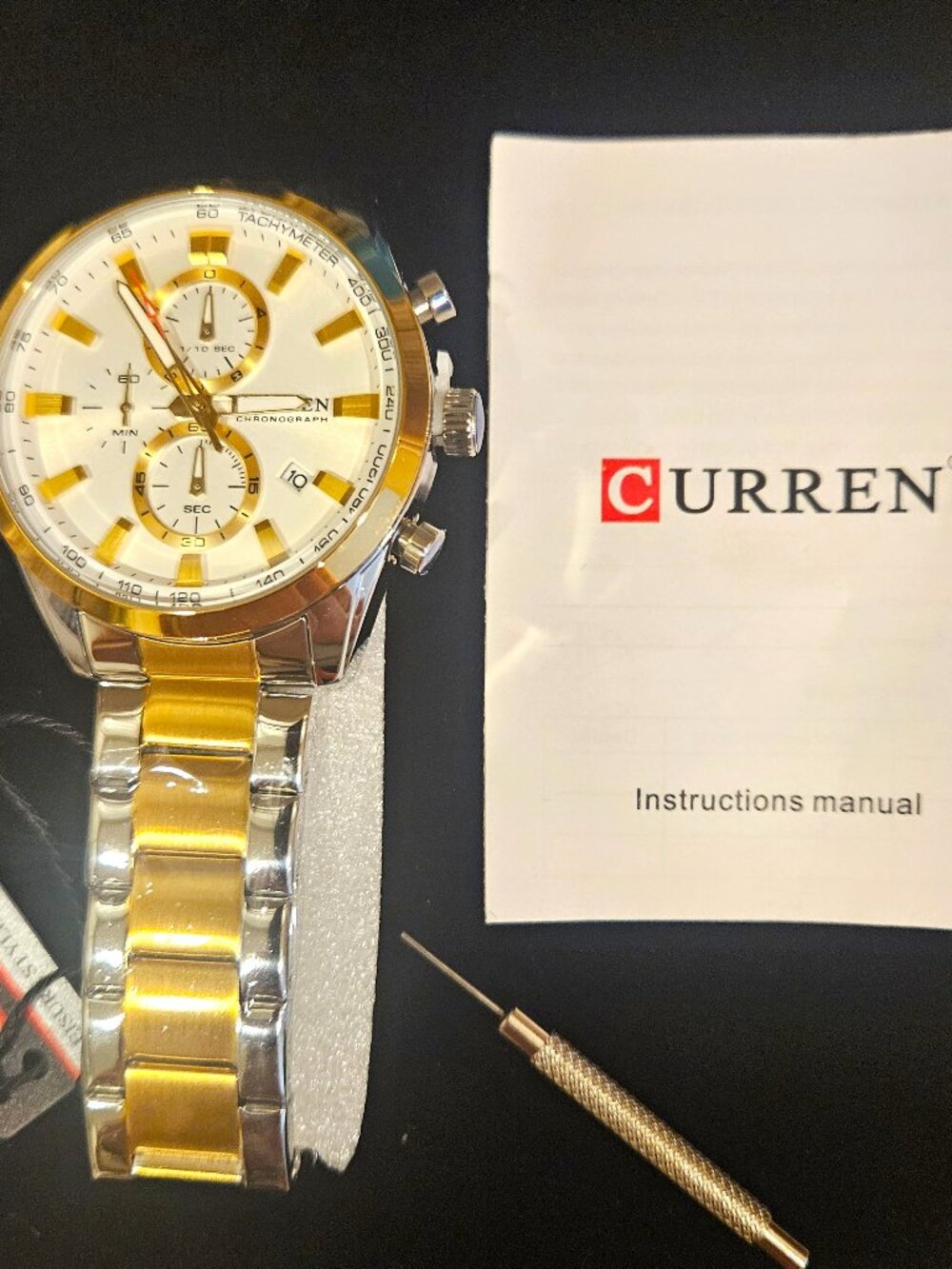 Curren Chronograph Attractive Round Silver Case Hardlex Glass Resists Smudges